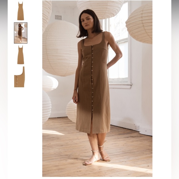 St. Agni Dresses & Skirts - ST. AGNI Ghita Cotton-Linen Button-Front Midi Dress Sz L NWOT ⭐️PRICE FIRM⭐️